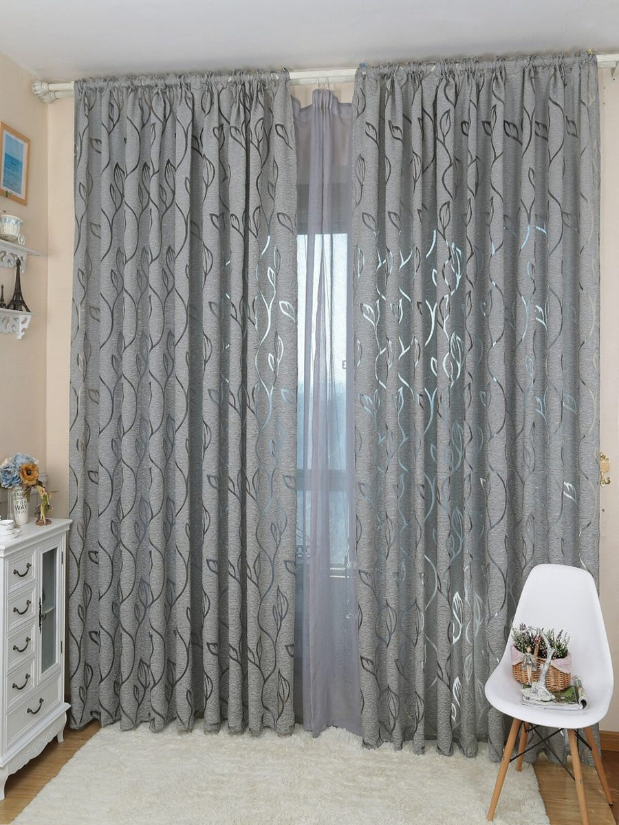 1pc Gray Cutout Leaf Sheer Curtain, 100% Polyester Cutout Vine Leaf Sheer Curtain For Living Room, Bedroom, Balcony And Kitchen - Coffee Color Delicate Hollow Out Embroidered Voile Curtain For Home Decor