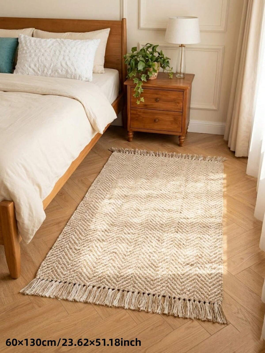 1pc Woven Tassel Rug, Brown Bohemian Rug, Soft Bedroom Living Room Dining Room Rug, Decorative Rug, Bedroom Decor, Small Rug, Rug, Home Decor, Living Room Rug, Living Room Small Rug, Bedroom Rug, Living Room Home Decor, Outdoor Rug, Washable Rug