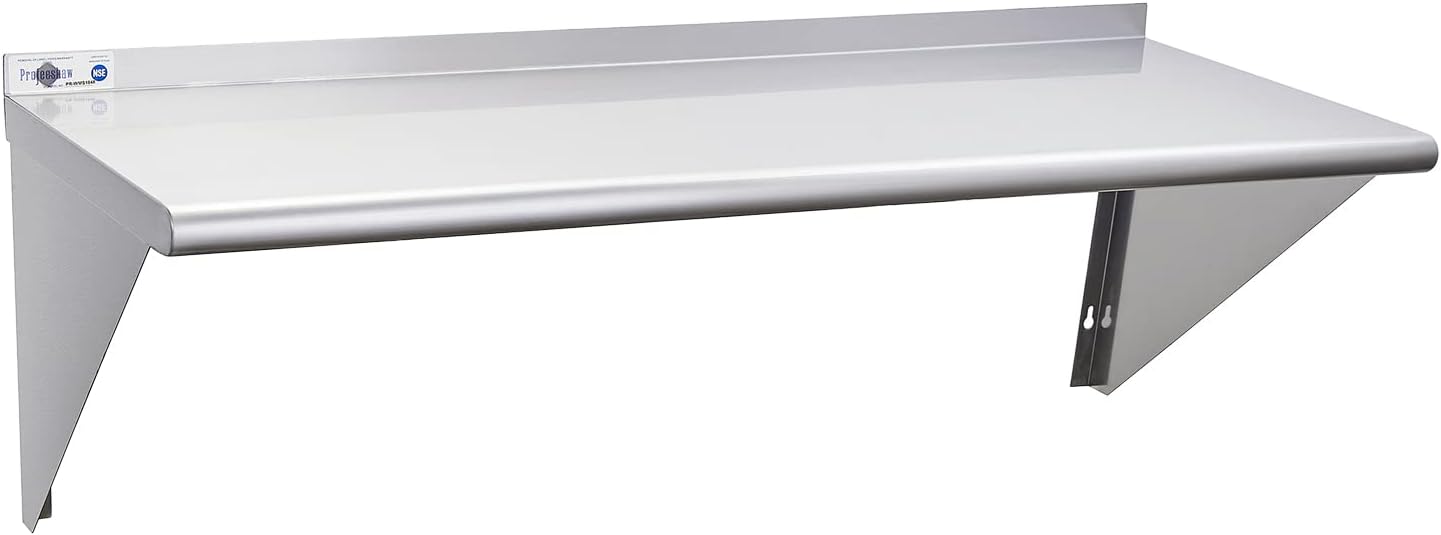 Profeeshaw NSF Stainless Steel Wall Shelf 12x24, Commercial Wall Shelving, Supports up to 230 lb; easy to install and wipe clean, with room for mixers