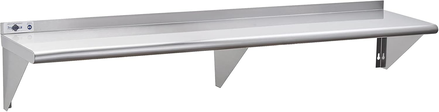 Profeeshaw NSF Stainless Steel Wall Shelf 12x24, Commercial Wall Shelving, Supports up to 230 lb; easy to install and wipe clean, with room for mixers