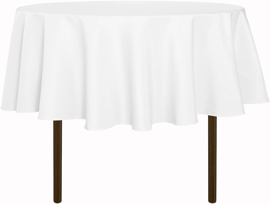 sancua 6 Pack Round Tablecloth 120 Inch White, Stain and Wrinkle Resistant Table Cloth - Washable Polyester Table Cover for Dining Tables