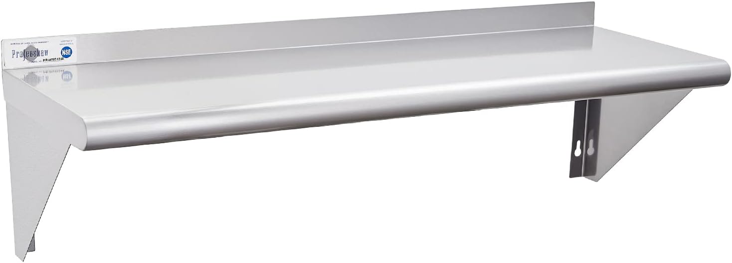 Profeeshaw NSF Stainless Steel Wall Shelf 12x24, Commercial Wall Shelving, Supports up to 230 lb; easy to install and wipe clean, with room for mixers
