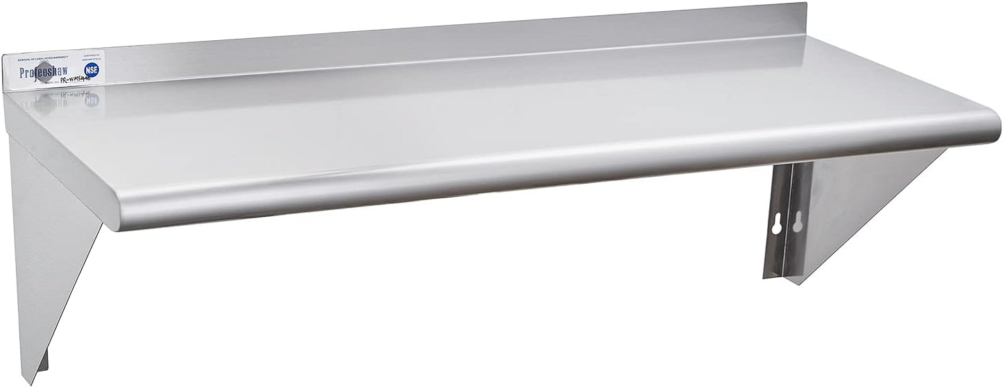 Profeeshaw NSF Stainless Steel Wall Shelf 12x24, Commercial Wall Shelving, Supports up to 230 lb; easy to install and wipe clean, with room for mixers