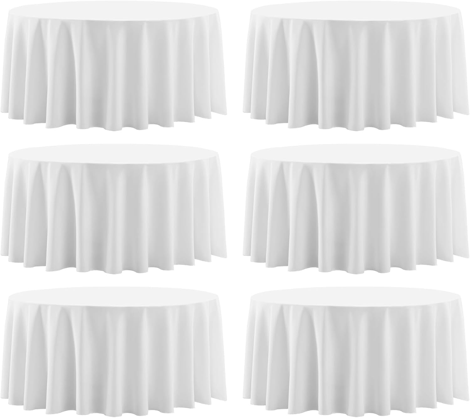 Aocoz Round Tablecloth 120 Inch 6 Pack White Tablecloths Washable Decorative Linen Polyester Table Clothes Cover for Dining Table Banquets Buffet