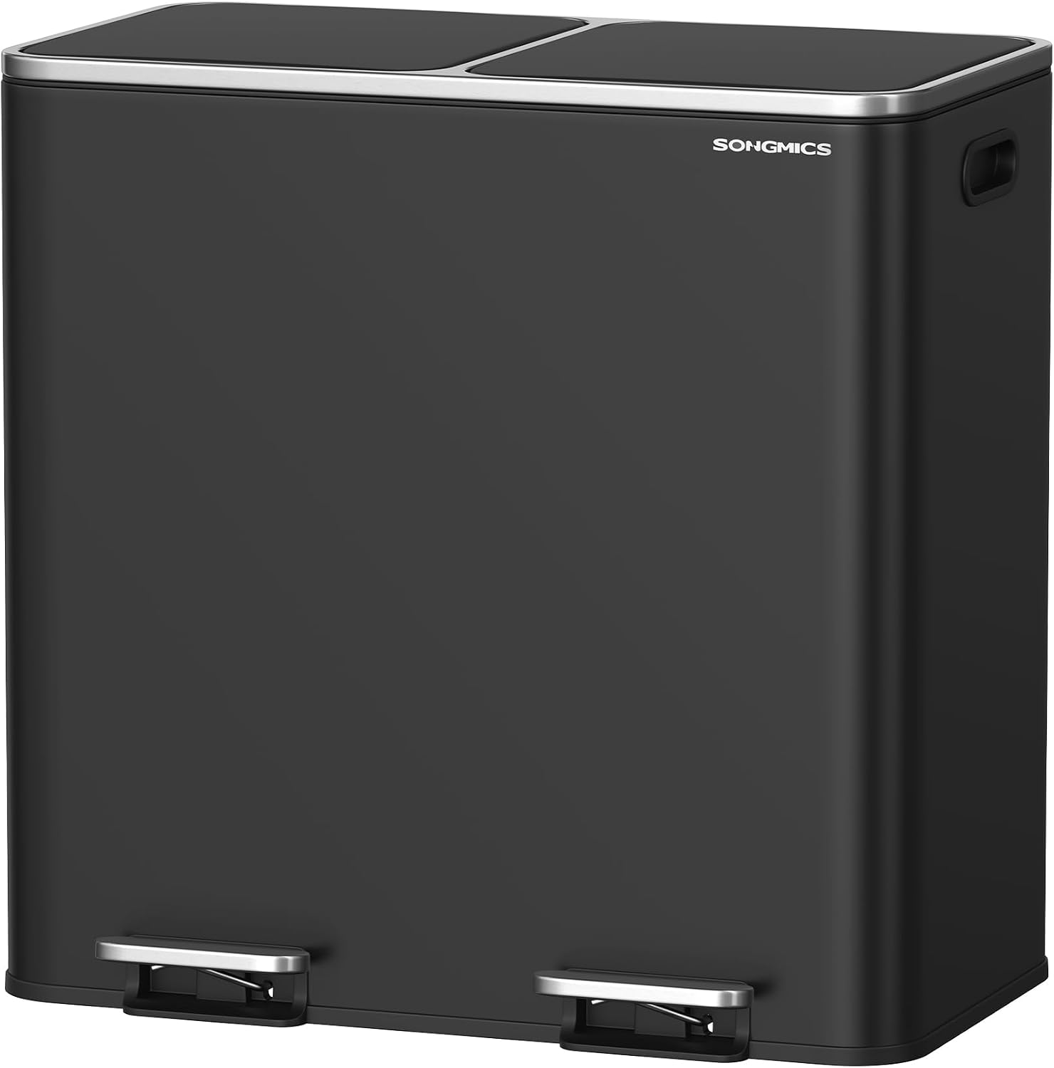SONGMICS Trash Can, 2 x 10.6 Gallon (2 x 40 L), Silver and Black, With 15 Trash Bags, 2 Compartments, Plastic Inner Buckets and Hinged Lids, Airtight