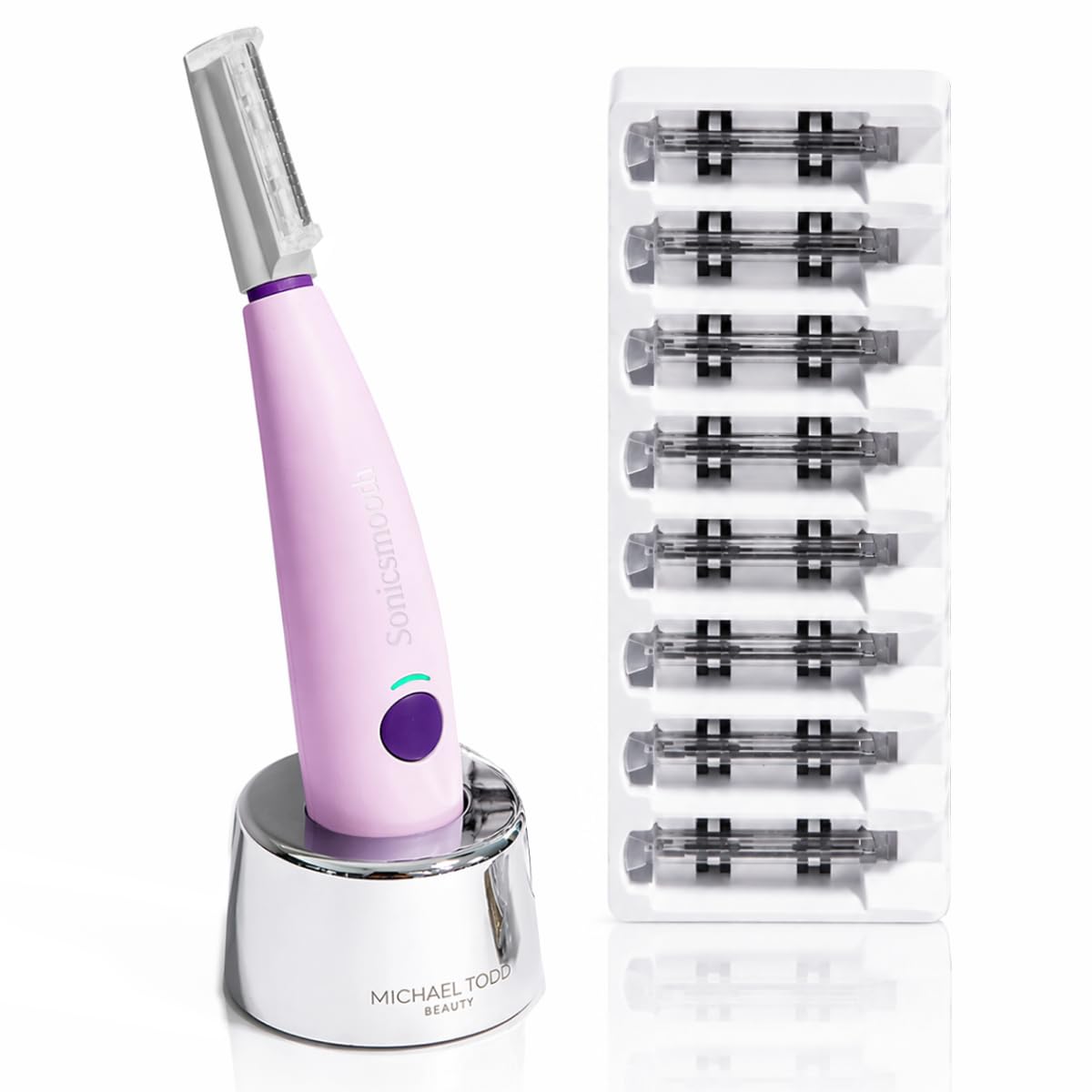 Michael Todd Beauty Sonicsmooth Dermaplane Razor for Women Face, Dermaplaning System + Eyebrow Trimmer, Peach Fuzz Remover