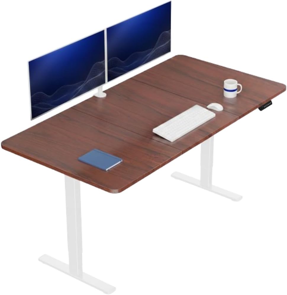 VIVO Electric 63 x 32 in Standing Desk, Memory Height Adjustment, 1B Series, Holds 220 lbs, Dark Walnut Top Black Frame, DESK-KIT-1B1D
