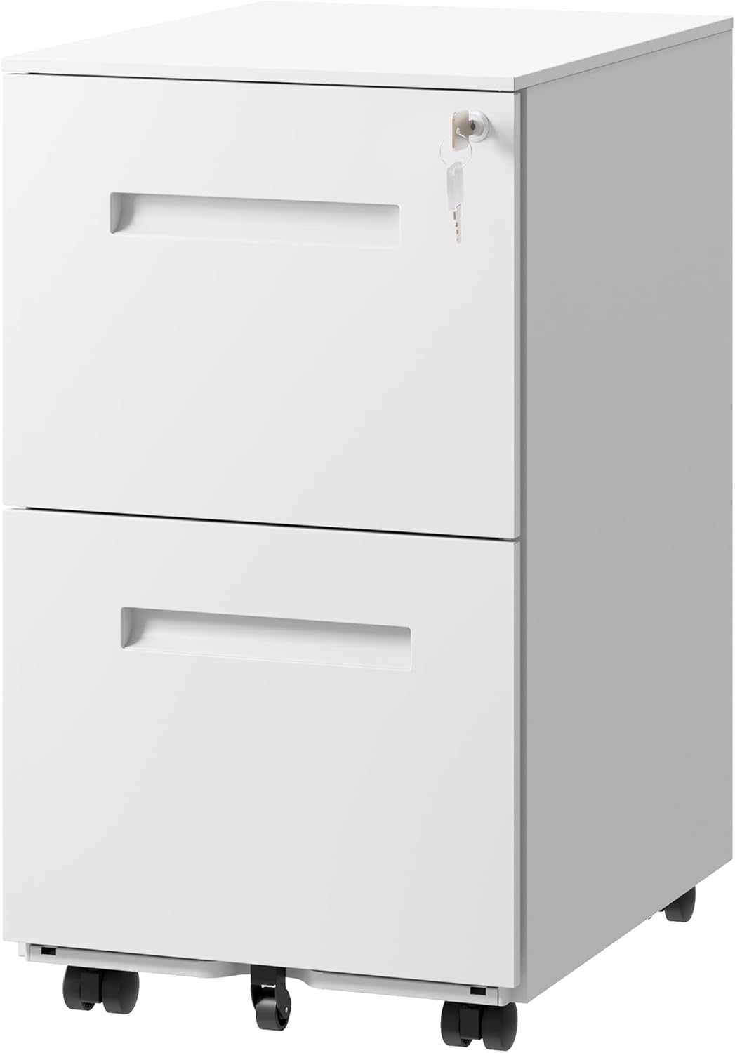 DEVAISE 2 Drawer Mobile File Cabinet with Lock, Commercial Vertical Metal Filing Cabinet for Home Office, Fully Assembled Except Casters, White