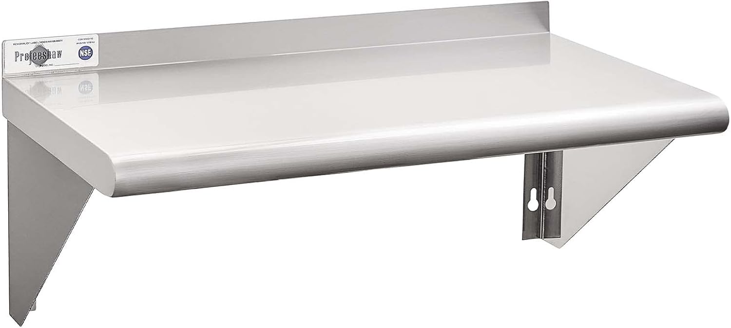 Profeeshaw NSF Stainless Steel Wall Shelf 12x24, Commercial Wall Shelving, Supports up to 230 lb; easy to install and wipe clean, with room for mixers