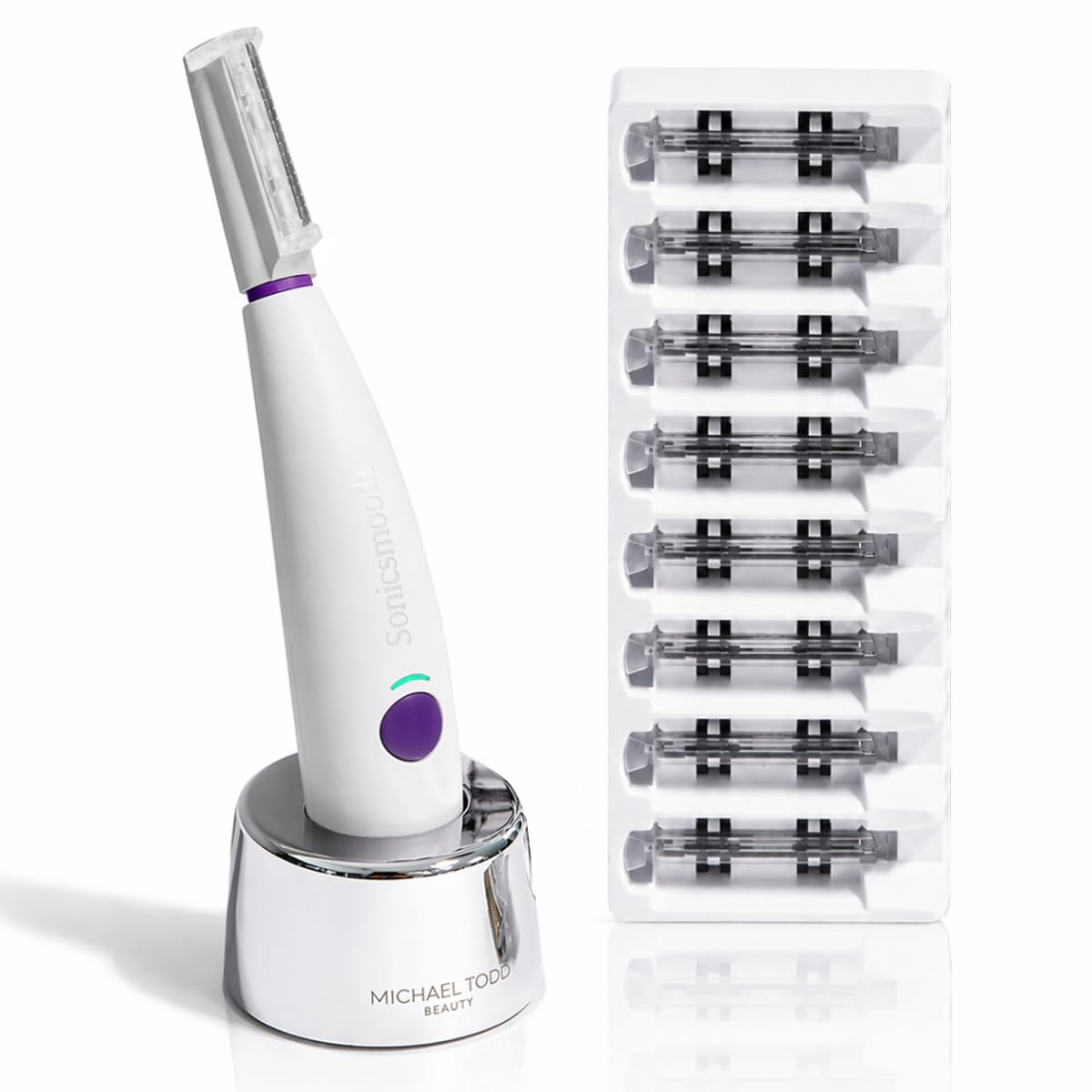 Michael Todd Beauty Sonicsmooth Dermaplane Razor for Women Face, Dermaplaning System + Eyebrow Trimmer, Peach Fuzz Remover