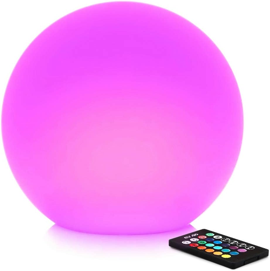 14-inch LED Ball Light, Cordless Rechargeable Globe Lamp with Remote, 16 RGB Color Changing Dimmable Mood Lamp