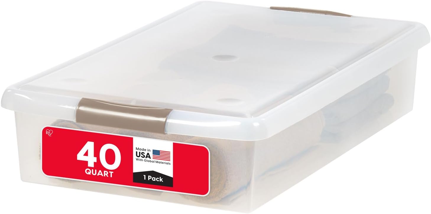 IRIS USA 2-Pack, 22 Qt. Under Bed Storage Bin with Sliding Drawer, White, Store seasonal clothing, shoes, blankets