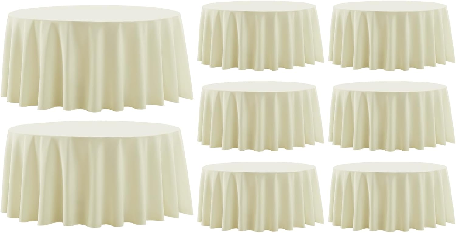 Aocoz Round Tablecloth 120 Inch 6 Pack White Tablecloths Washable Decorative Linen Polyester Table Clothes Cover for Dining Table Banquets Buffet