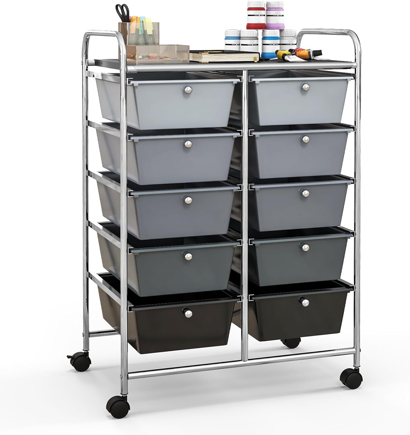 Giantex 15 Drawer Rolling Storage Cart Tools Scrapbook Paper Office School Organizer, Multicolor