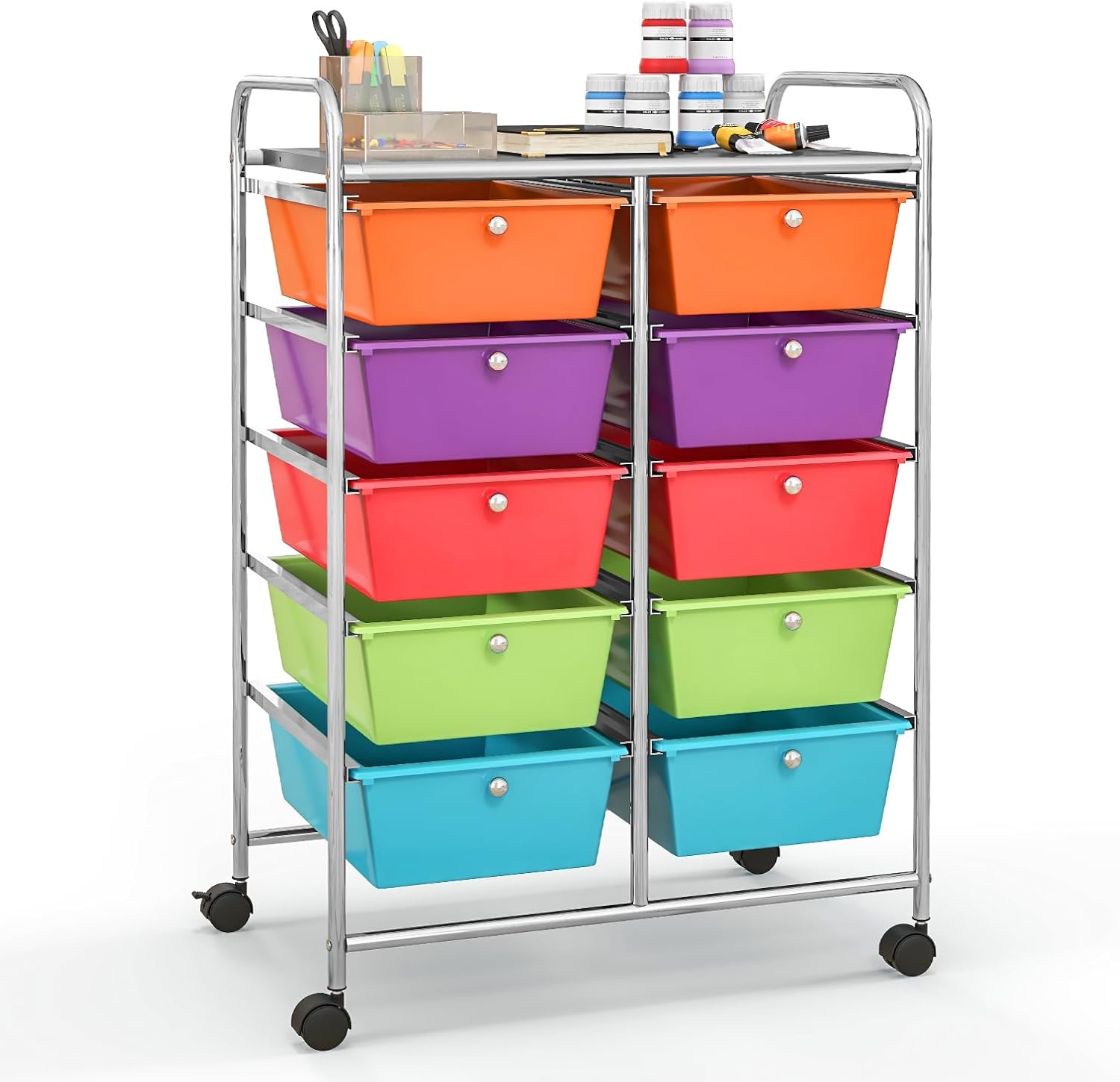 Giantex 15 Drawer Rolling Storage Cart Tools Scrapbook Paper Office School Organizer, Multicolor