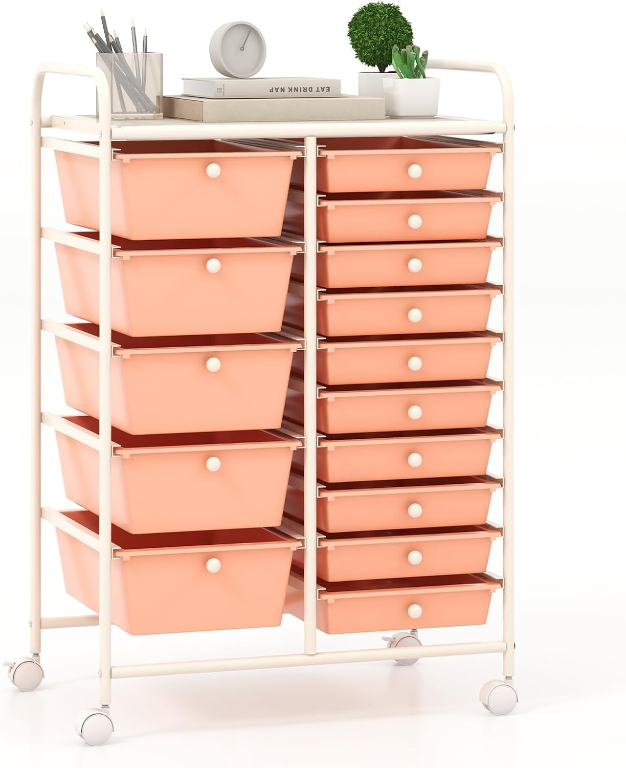 Giantex 15 Drawer Rolling Storage Cart Tools Scrapbook Paper Office School Organizer, Multicolor