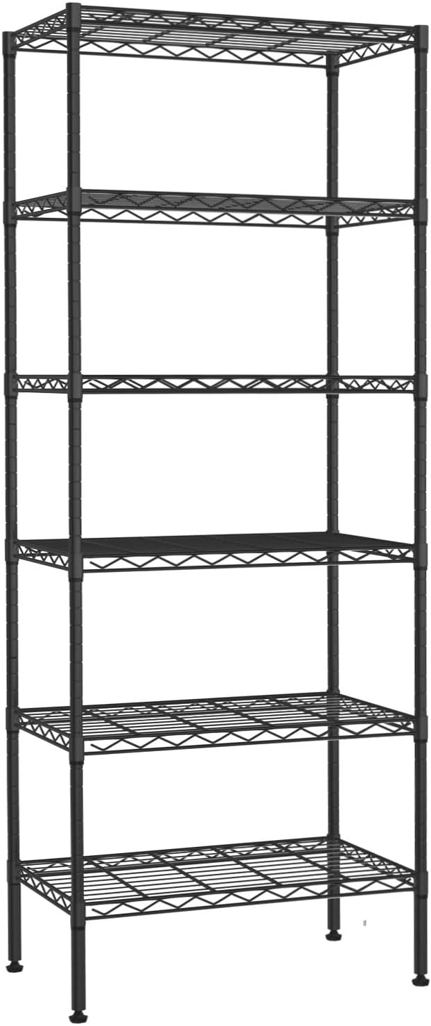 Heavy Duty 6 Tier Shelving Unit Adjustable 6000Lbs Capacity Steel Storage Rack 18" x 48 x 76 Mobile Shelves Wire Shelf Silver Rolling Utility Cart for
