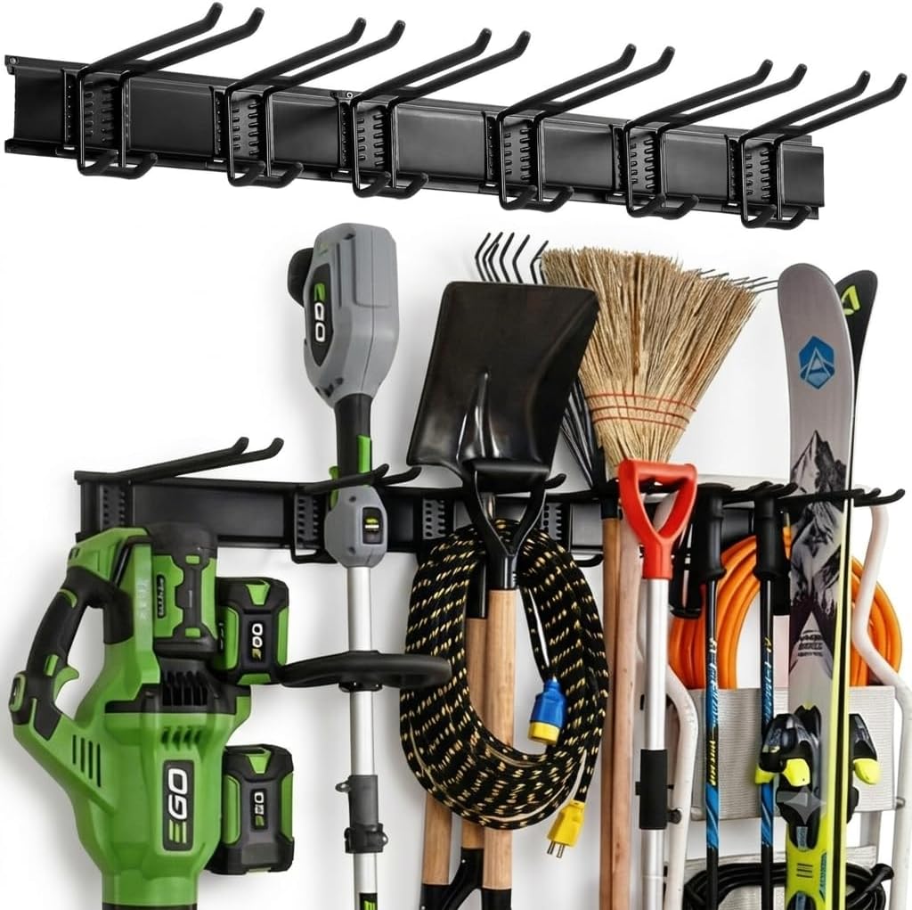 Aking Ace Garage Tool Organizer Wall Mount, 48-Inch Heavy Duty Garden Tool Rack for Shed, Holds 350lbs, Adjustable Storage Hanger for Shovel, Rake