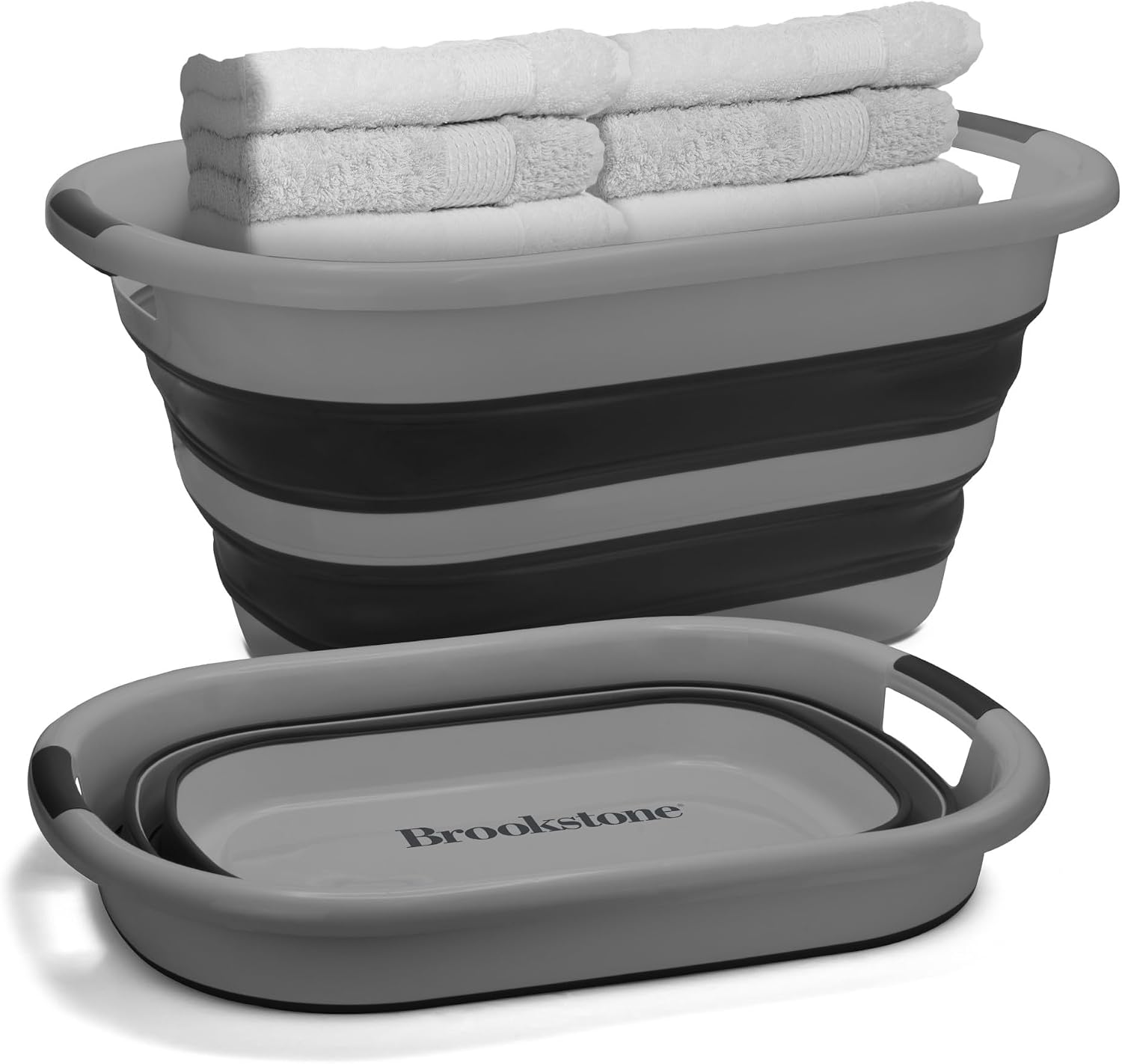 BROOKSTONE 11 GALLON XL 24" Collapsible Laundry Basket and Clothes Hamper, Comfort Non-Slip Handles, Modern Laundry Hamper with Space Saving Design