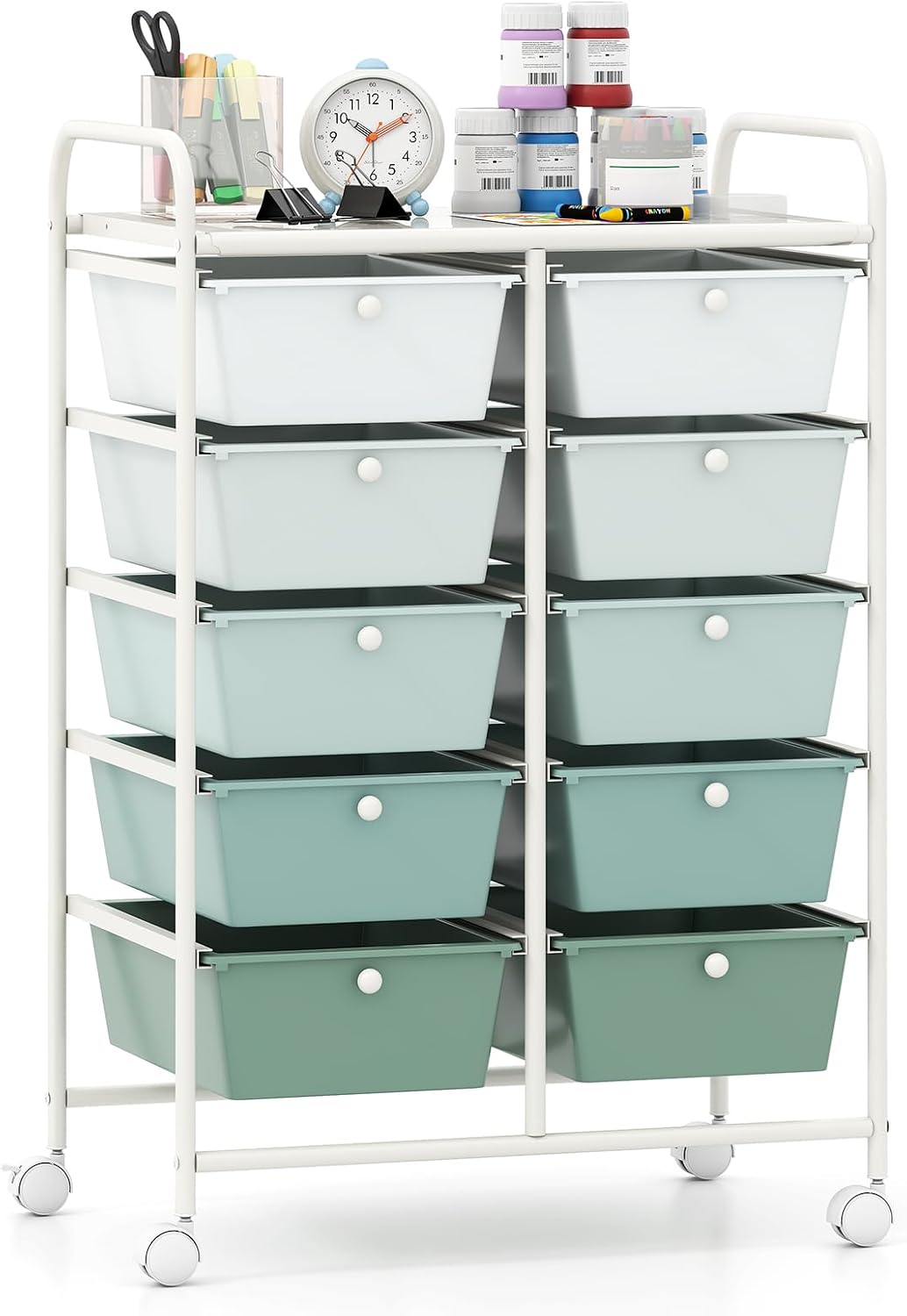 Giantex 15 Drawer Rolling Storage Cart Tools Scrapbook Paper Office School Organizer, Multicolor