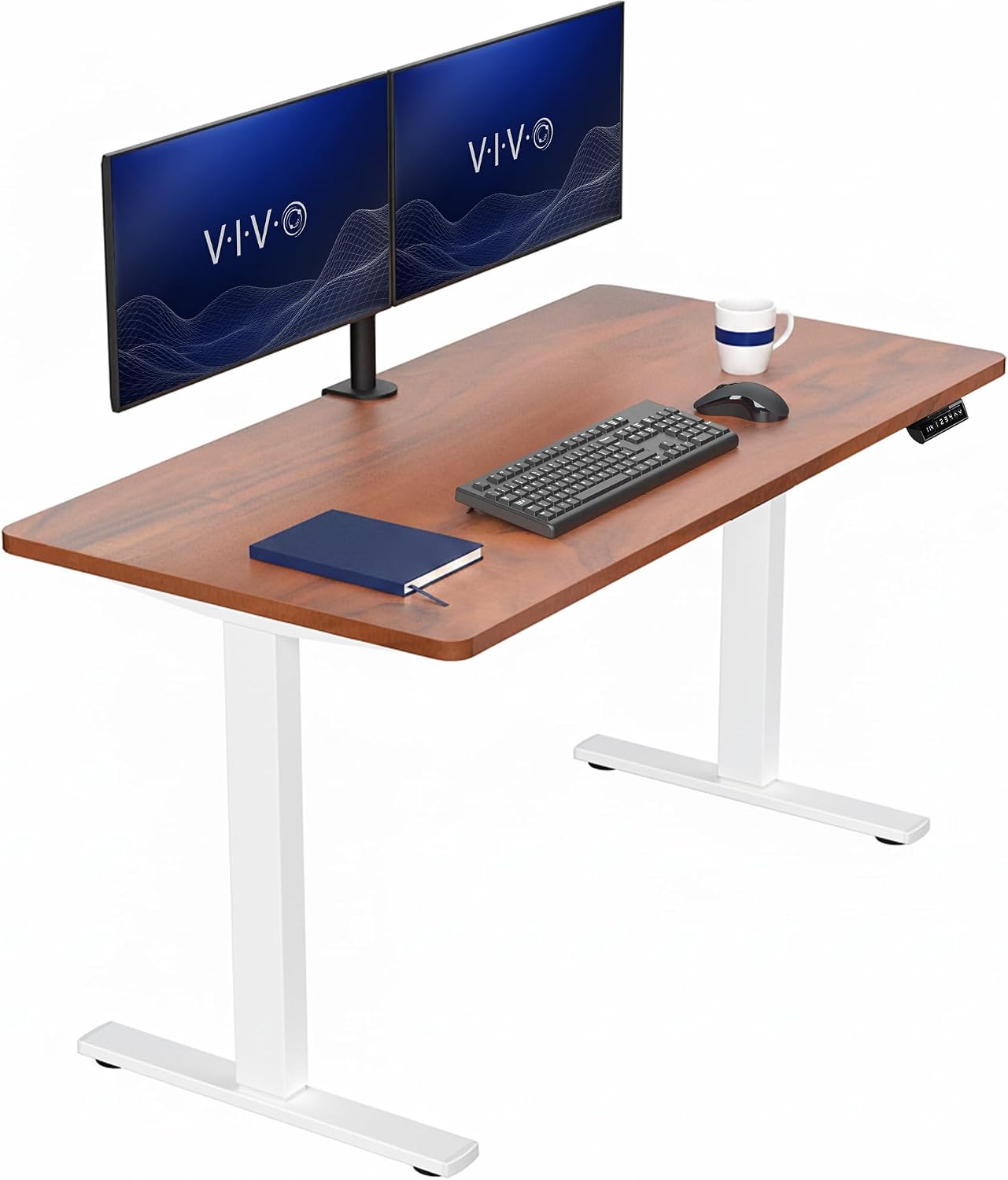 VIVO Electric 63 x 32 in Standing Desk, Memory Height Adjustment, 1B Series, Holds 220 lbs, Dark Walnut Top Black Frame, DESK-KIT-1B1D