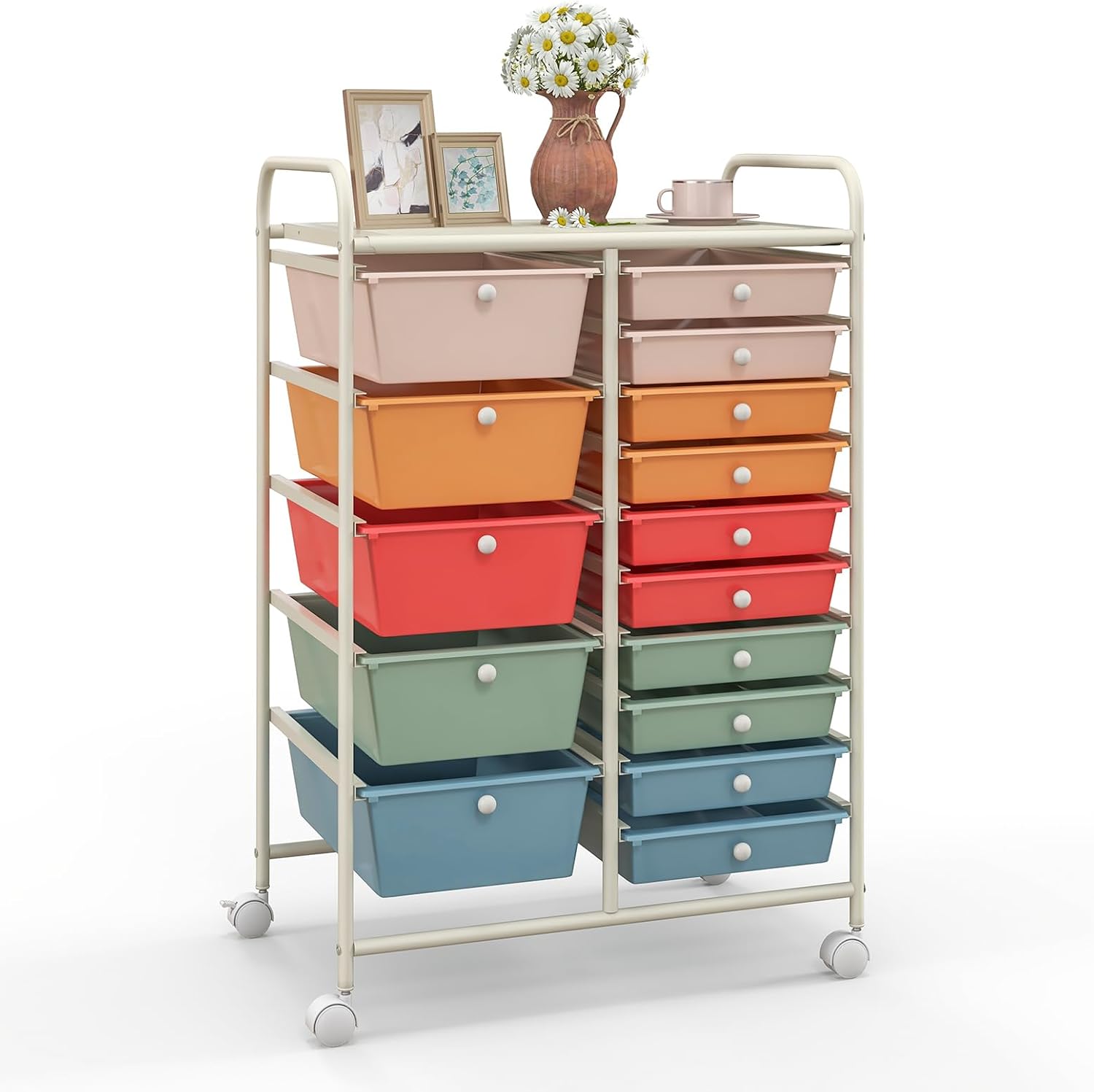 Giantex 15 Drawer Rolling Storage Cart Tools Scrapbook Paper Office School Organizer, Multicolor