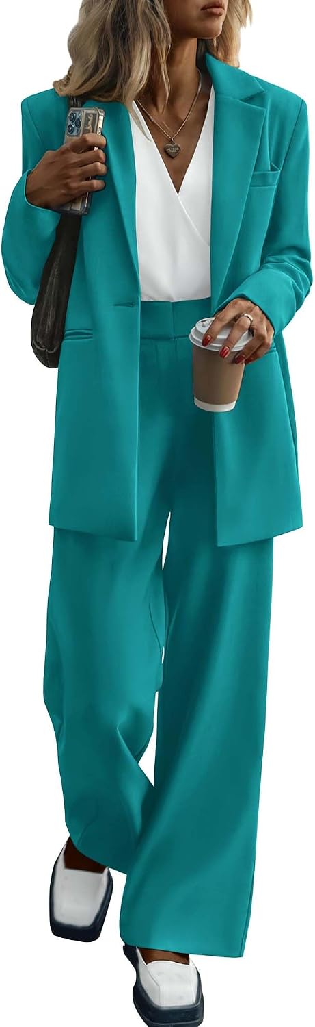 KIRUNDO Women Suits 2 Piece Set Business Casual Dressy Oversized Blazer Jacket and Wide Leg Dress Pantsuits Formal Outfits
