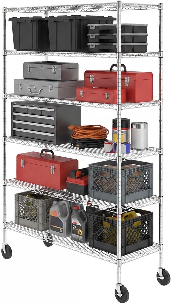 SafeRacks NSF 4-Tier Heavy Duty Steel Wire Rack with Wheels (24"x60"x72")