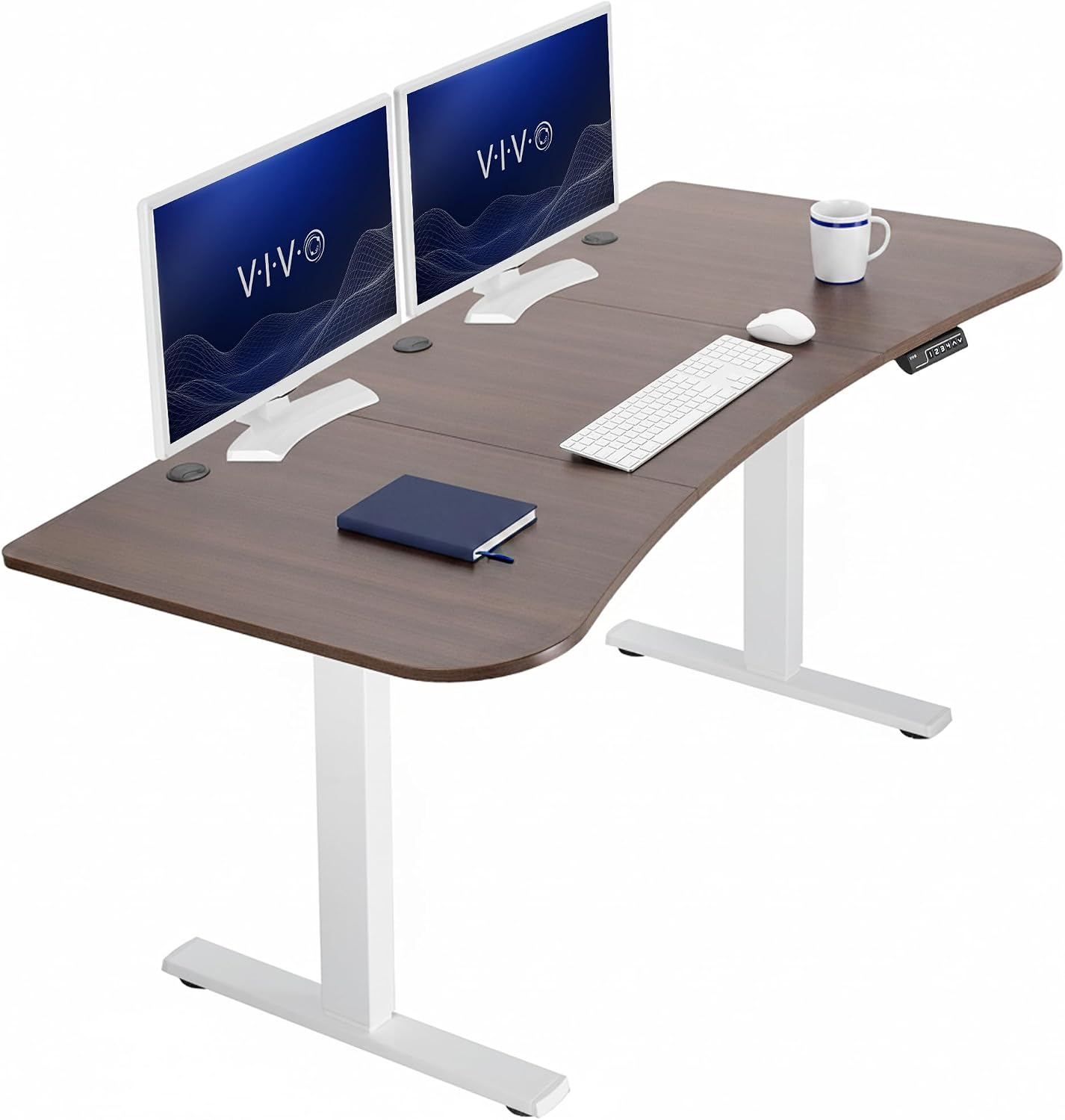 VIVO Electric 63 x 32 in Standing Desk, Memory Height Adjustment, 1B Series, Holds 220 lbs, Dark Walnut Top Black Frame, DESK-KIT-1B1D