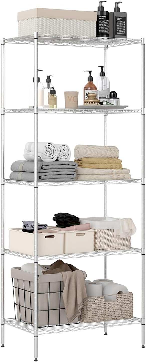 BestOffice, 4-Tier Wire Storage Shelves, 36x14x54, Chrome, with Adjustable Racks, Heavy-Duty Metal Shelf, Holds Up to 1000 lbs, No-Tool Assembly