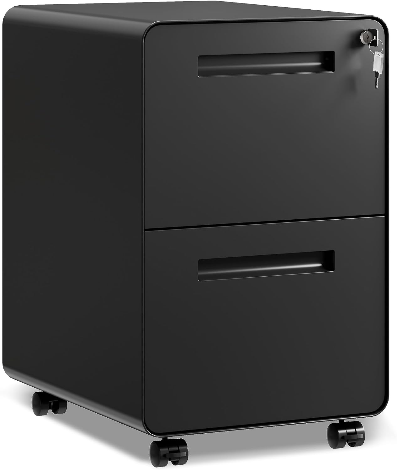 DEVAISE 2 Drawer Mobile File Cabinet with Lock, Commercial Vertical Metal Filing Cabinet for Home Office, Fully Assembled Except Casters, White