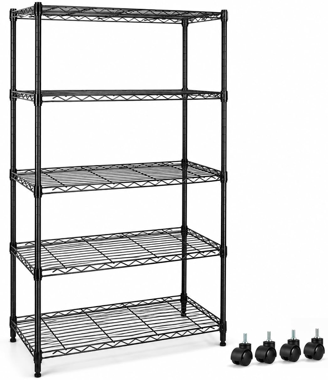 Simple Deluxe Heavy Duty 3-Shelf Shelving Unit with Wheels, Adjustable Steel Wire Shelving