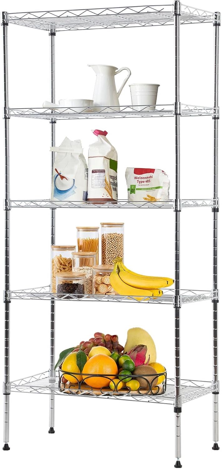 Heavy Duty 6 Tier Shelving Unit Adjustable 6000Lbs Capacity Steel Storage Rack 18" x 48 x 76 Mobile Shelves Wire Shelf Silver Rolling Utility Cart for