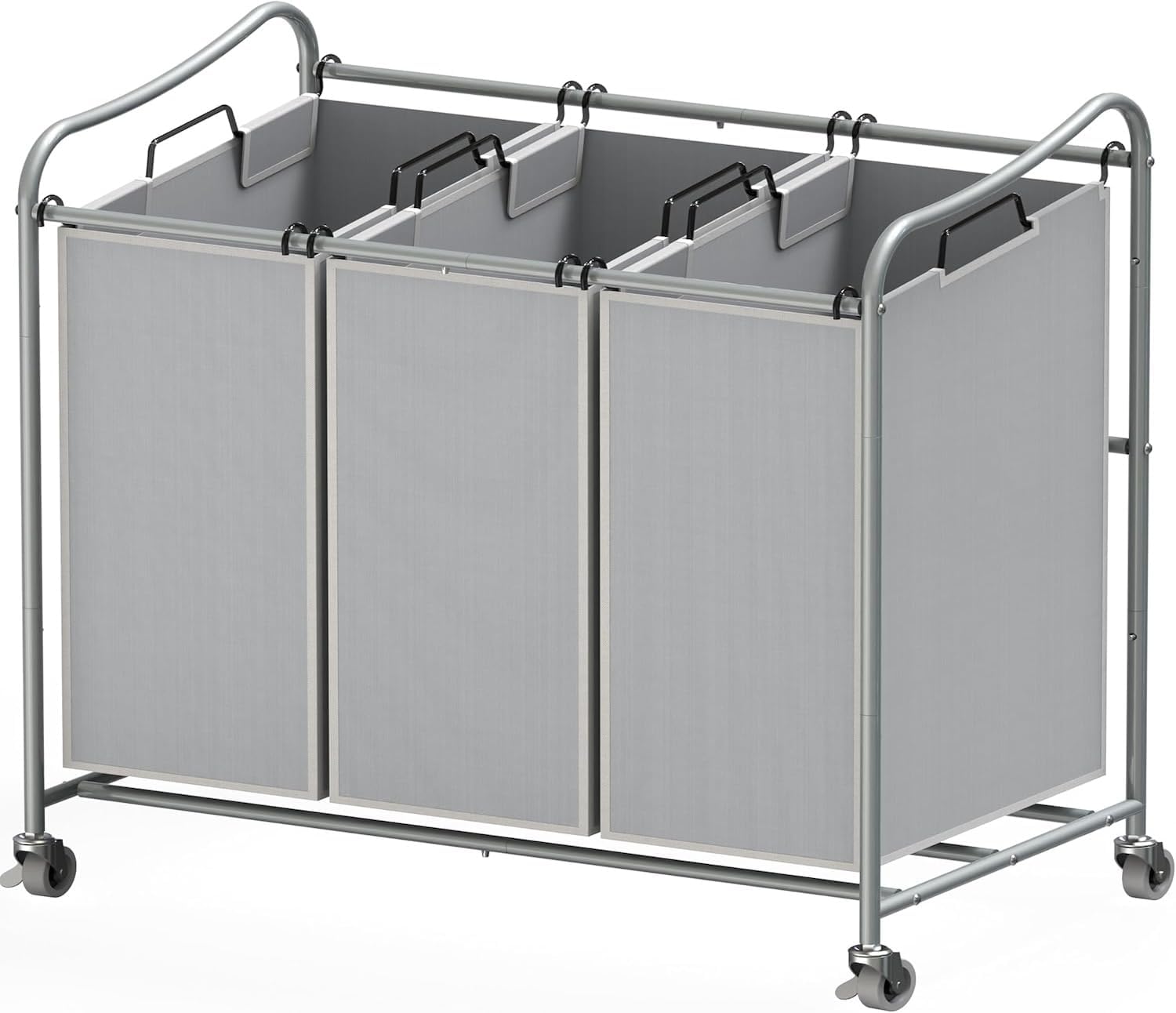 Simple Houseware Heavy Duty 3-Bag Laundry Sorter Rolling Cart, Assorted, Removable Bags and Lockable Wheels for Laundry Room Organization