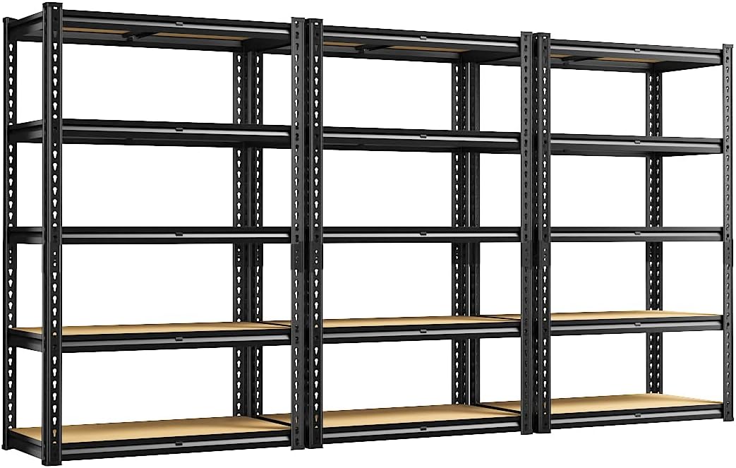 REIBII Galvanized Garage Shelving with PP Boards for Pantry Office Garage, Freestanding, Rustproof, Adjustable, Detachable, 5-Tier, Easy Assembly