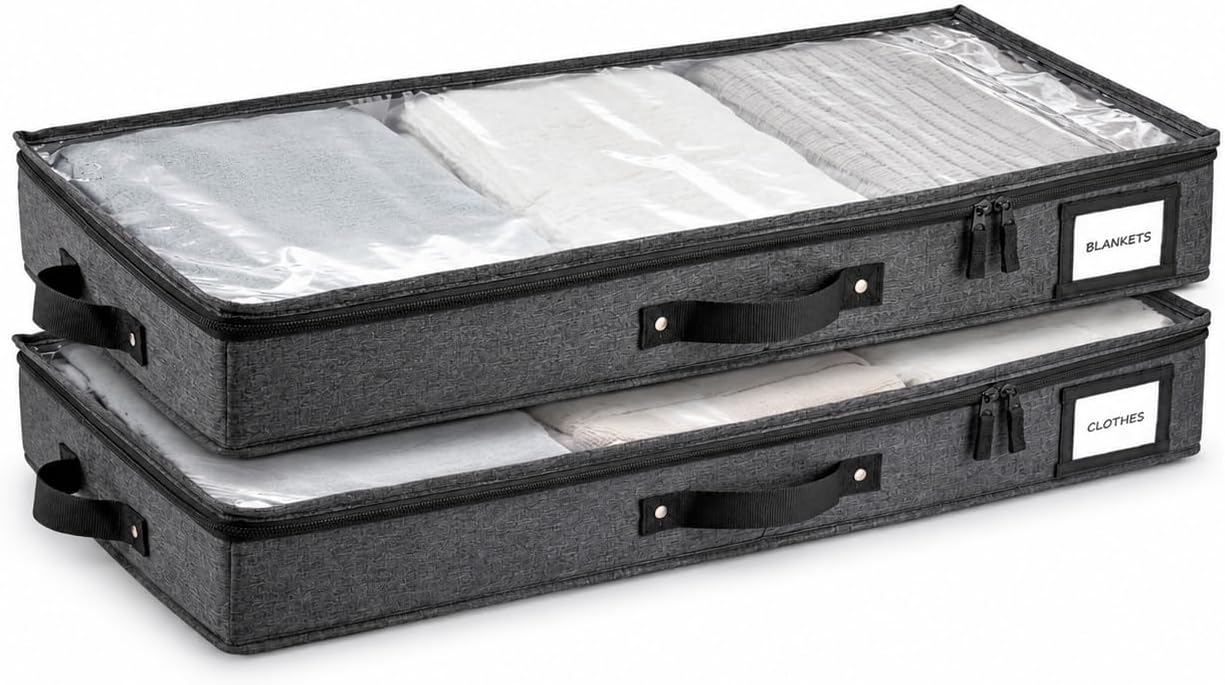 HOMELUX THEORY 2pc Under Bed Storage Containers, Bedroom Under the Bed Drawer Storage Organizer with Bins and Lids