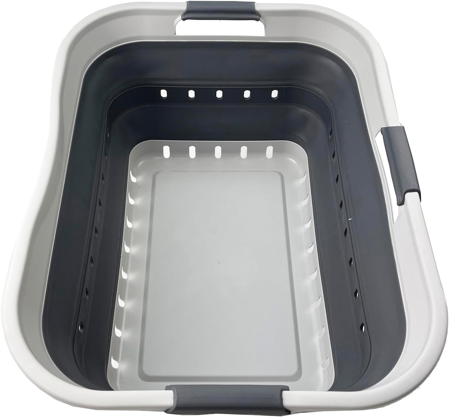 SAMMART 42L (11 gallon) Collapsible Plastic Laundry Basket - Foldable Pop Up Storage Container/Organizer - Space Saving Hamper/Basket (1, White/Grey)
