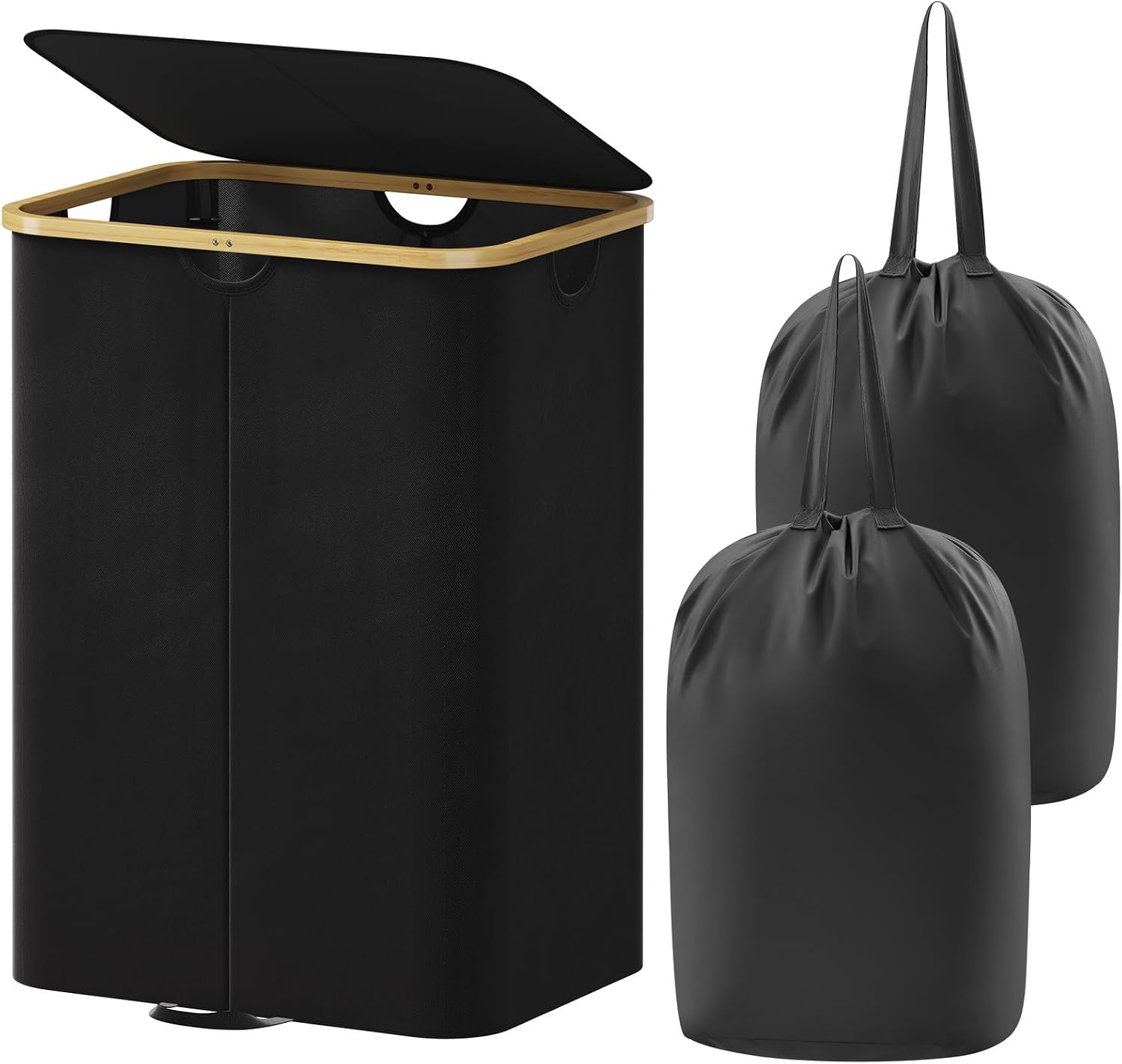Lifewit 150L Double Laundry Hamper with Lid, Large Laundry Basket with Removable Bag and Bamboo Handles