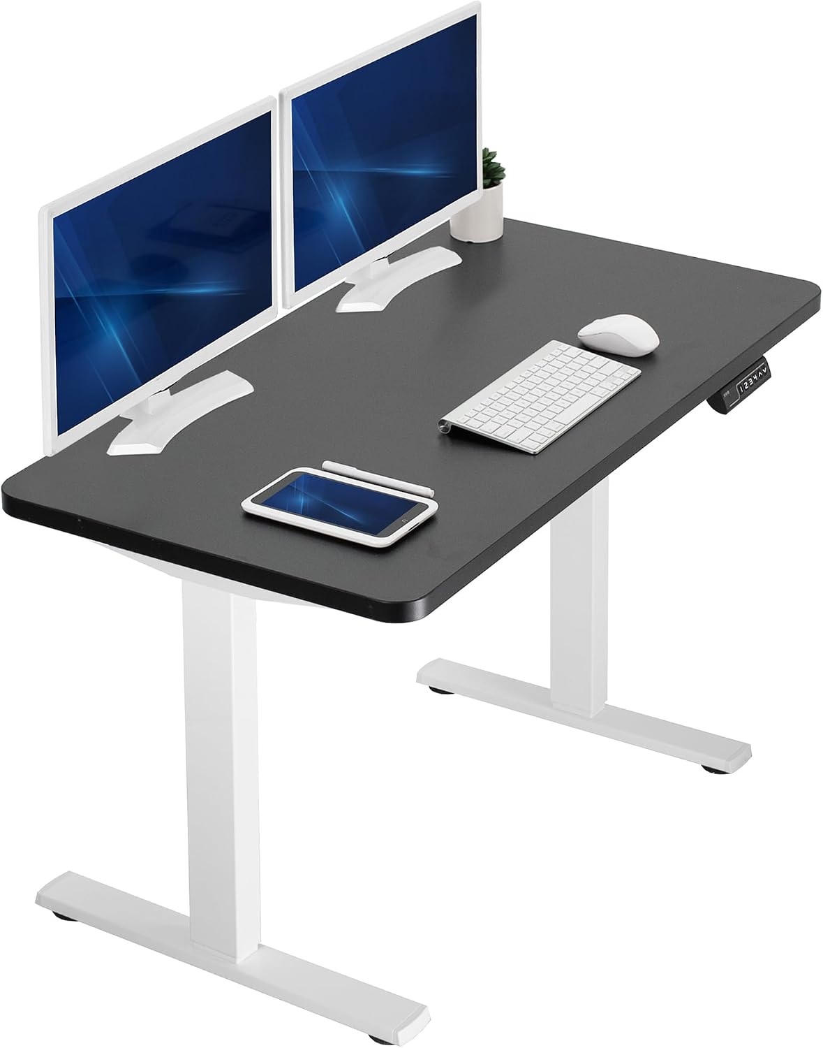 VIVO Electric 63 x 32 in Standing Desk, Memory Height Adjustment, 1B Series, Holds 220 lbs, Dark Walnut Top Black Frame, DESK-KIT-1B1D