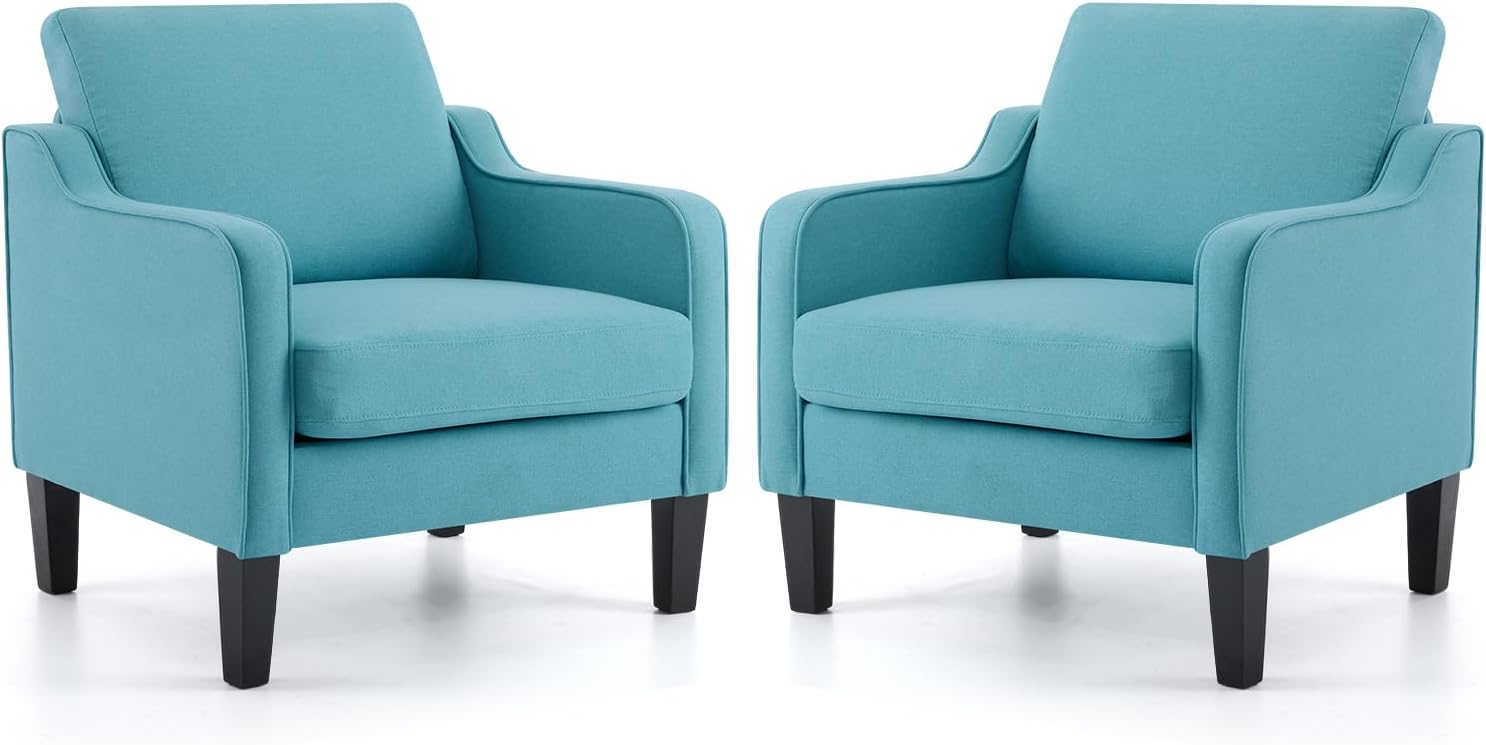 VINGLI Mid Century Modern Accent Chair, Light Grey Fabric Accent Chairs for Living Room Upholstered Armchair with Scooped Arms for Bedroom, Apartment