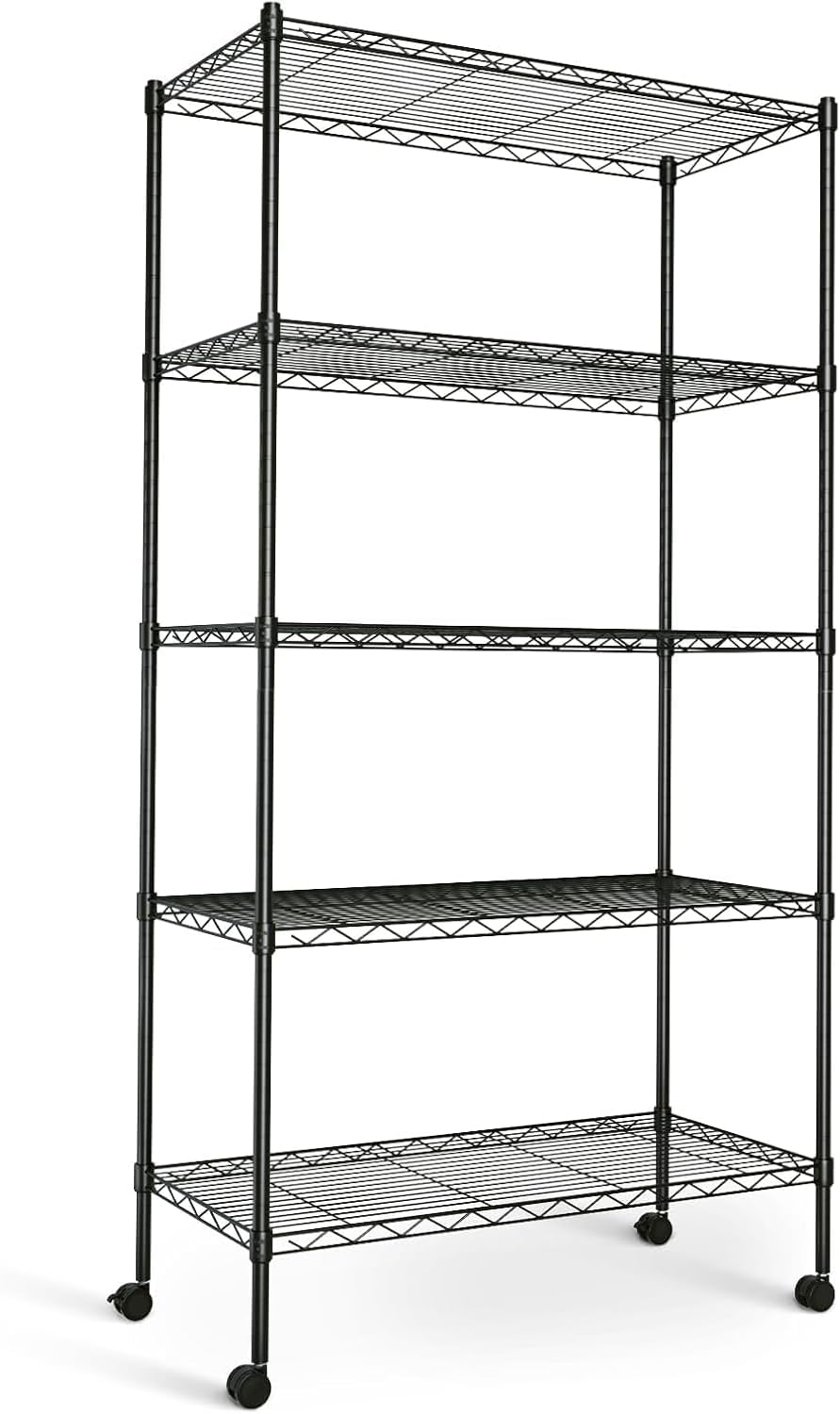 Simple Deluxe Heavy Duty 3-Shelf Shelving Unit with Wheels, Adjustable Steel Wire Shelving