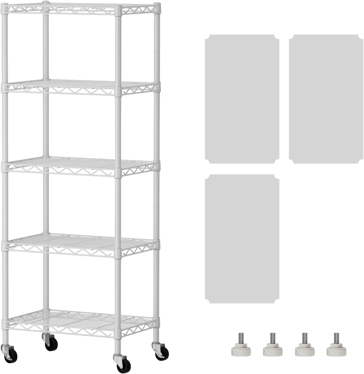 5 Shelves Storage Shelf Wire Shelving Unit Metal Adjustable Wheels, Small Shelf Storage with Wheels Organizers Closet Unit for Bathroom Laundry Room
