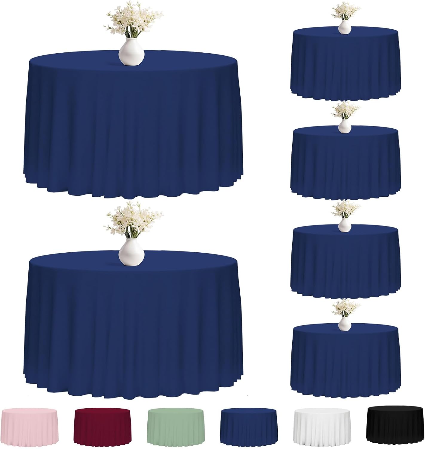 Fixwal 120 Inch Black Round Tablecloth, 6 Pack Round Table Cloth Polyester Fabric Washable Table Covers for New Year Decorations, Party, Banquet