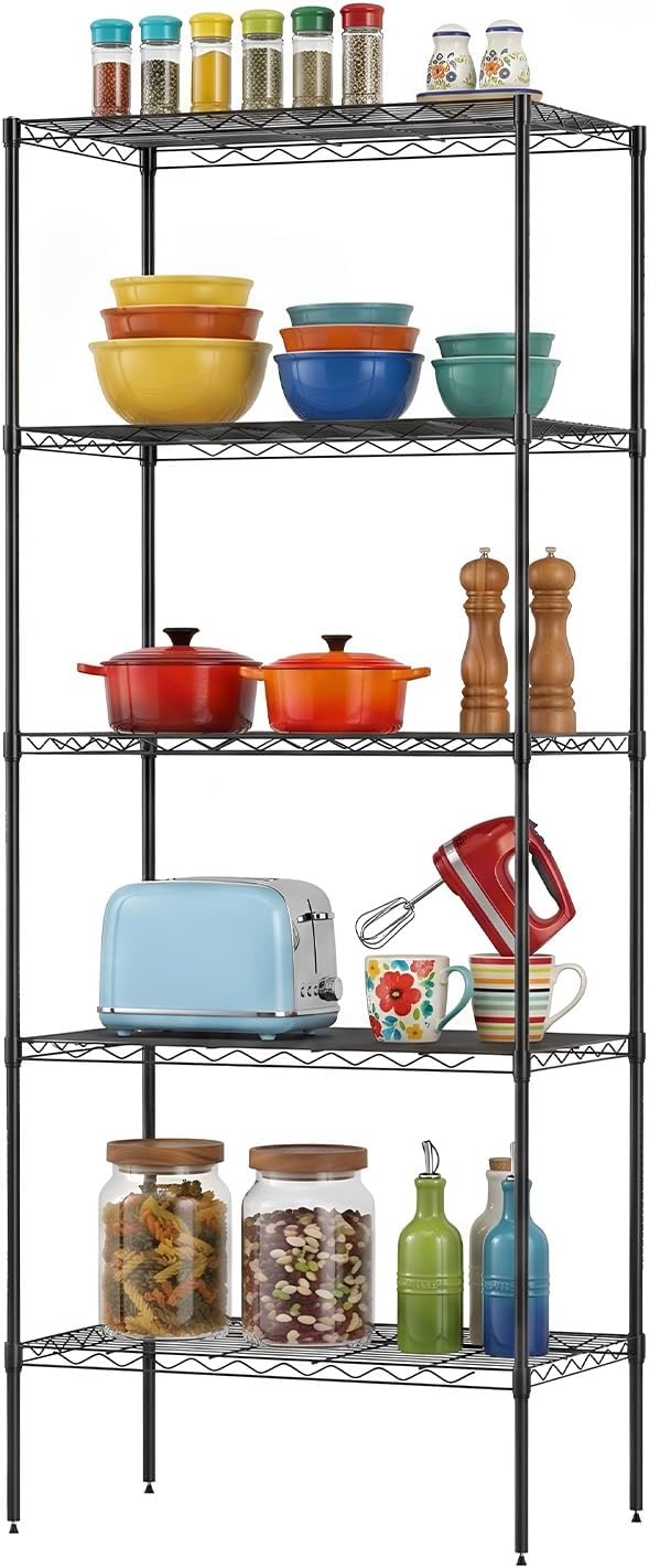BestOffice, 4-Tier Wire Storage Shelves, 36x14x54, Black, with Adjustable Racks, Heavy-Duty Metal Shelf, Holds Up to 1000 lbs, No-Tool Assembly
