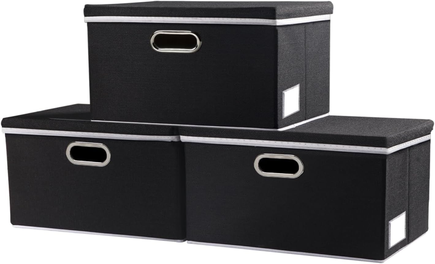 PRANDOM Large Collapsible Storage Bins with Lids 3-Pack Linen/Cotton Blend Foldable Storage Boxes Organizer Containers Baskets Cube with Cover for