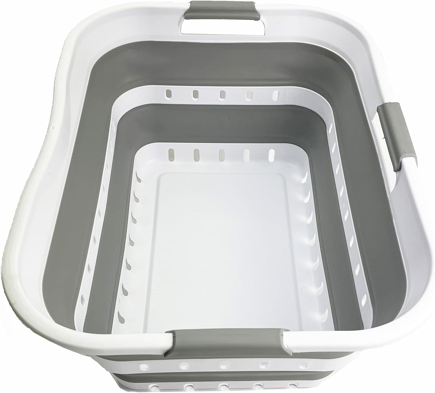 SAMMART 42L (11 gallon) Collapsible Plastic Laundry Basket - Foldable Pop Up Storage Container/Organizer - Space Saving Hamper/Basket (1, White/Grey)