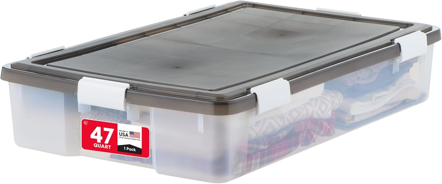 IRIS USA 2-Pack, 22 Qt. Under Bed Storage Bin with Sliding Drawer, White, Store seasonal clothing, shoes, blankets