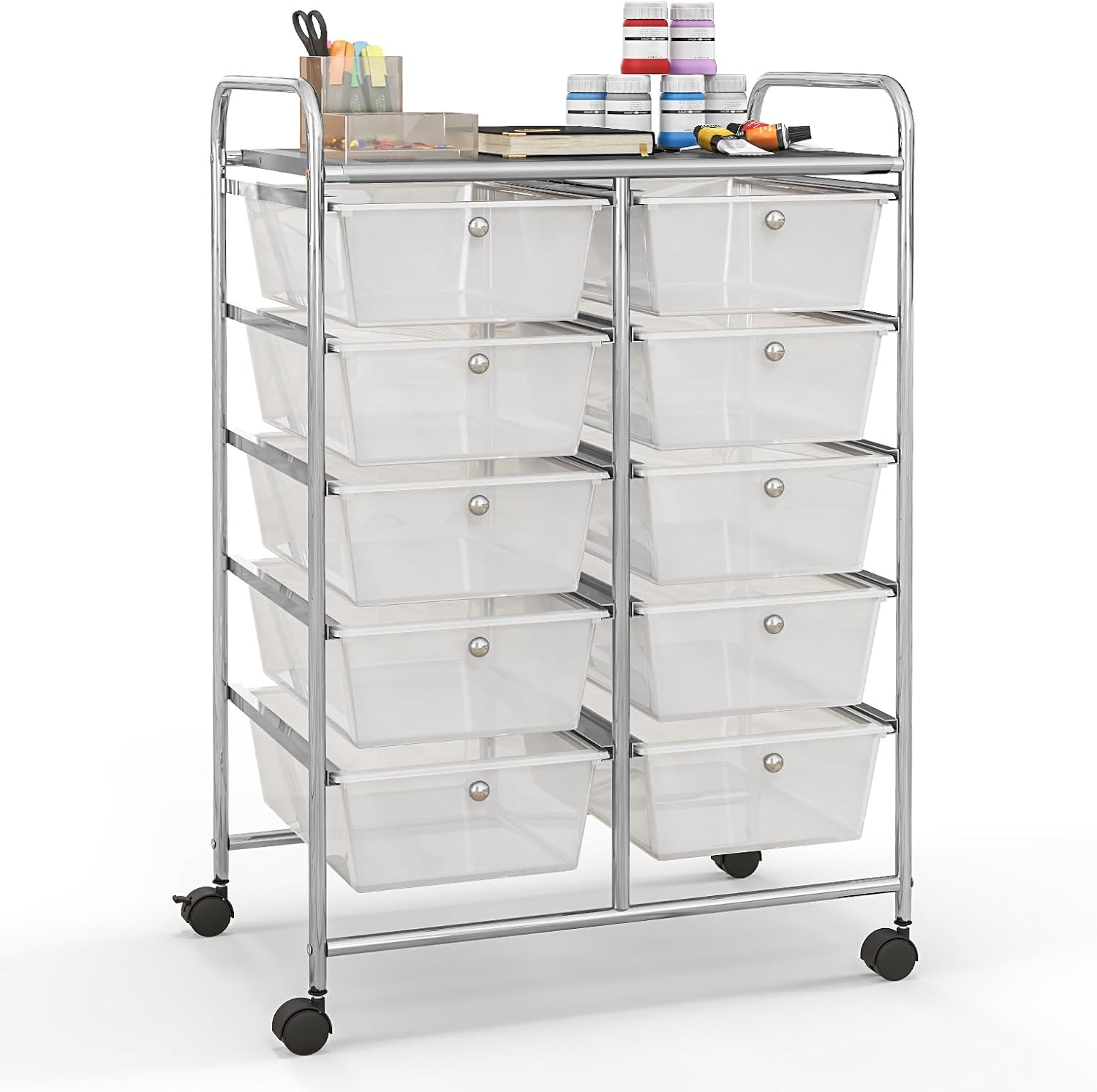 Giantex 15 Drawer Rolling Storage Cart Tools Scrapbook Paper Office School Organizer, Multicolor