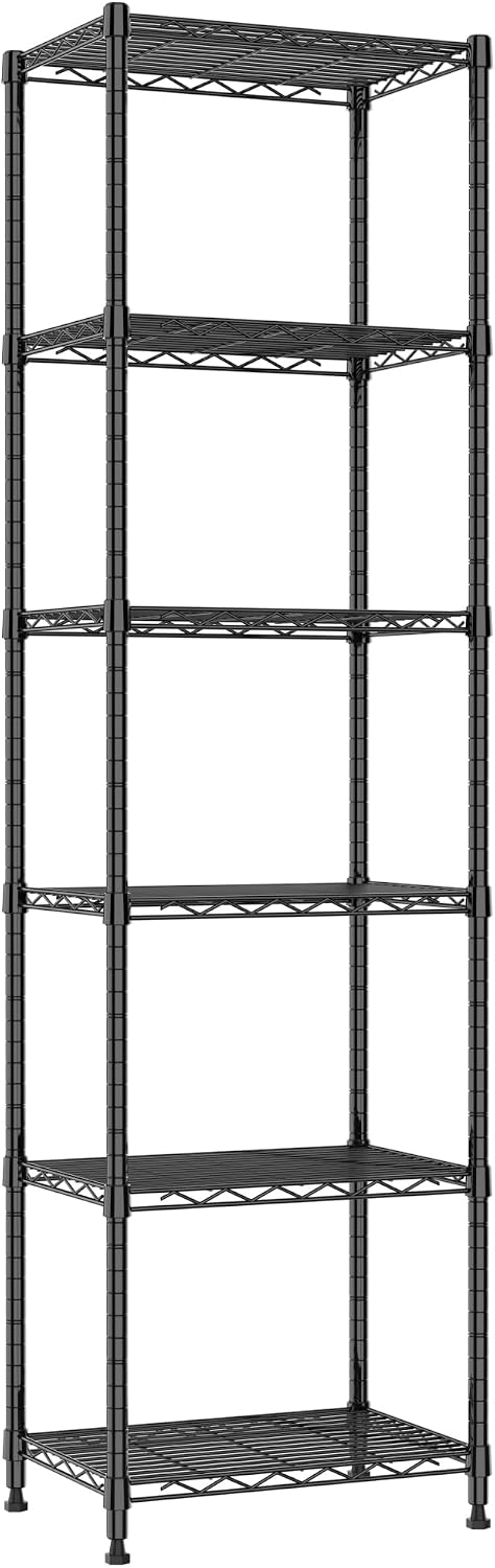 6 Wire Shelving Steel Storage Rack Adjustable Unit Shelves for Laundry Bathroom Kitchen Pantry Closet (16.7L x 11.9W x 64H, Silver)