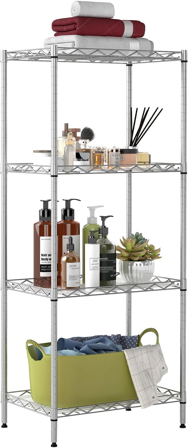 BestOffice, 4-Tier Wire Storage Shelves, 36x14x54, Chrome, with Adjustable Racks, Heavy-Duty Metal Shelf, Holds Up to 1000 lbs, No-Tool Assembly